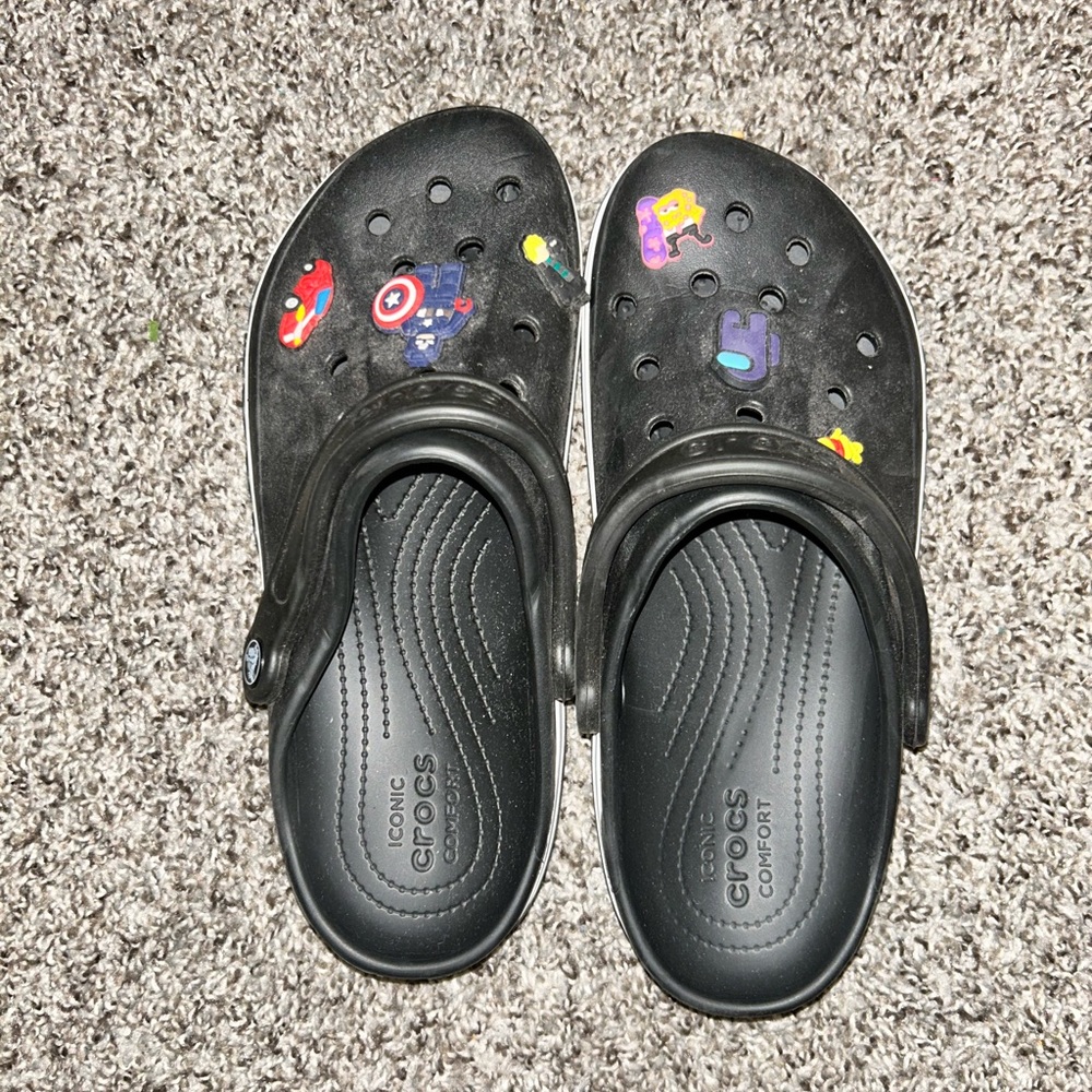 CROCS women’s Black Sandals with Colorful Charms